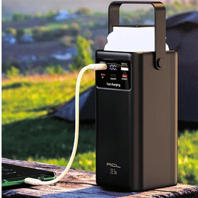 30.000mAh Powerbank , 22.5W Hızlı Şarjlı, LCD Göstergeli, Dahili Kablolu Taşınabilir Şarj Cihazı