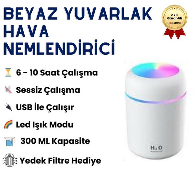 300 ML Yuvarlak Tasarım Beyaz Hava Nemlendirici ve Buhar Makinesi