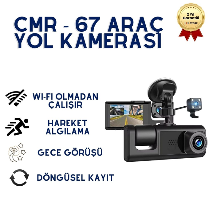 4 İnç Ekran Çift Lensli Araç İçi Kamera - 170° Geniş Açı Full HD Ön ve Arka Kayıt Park Monitörü