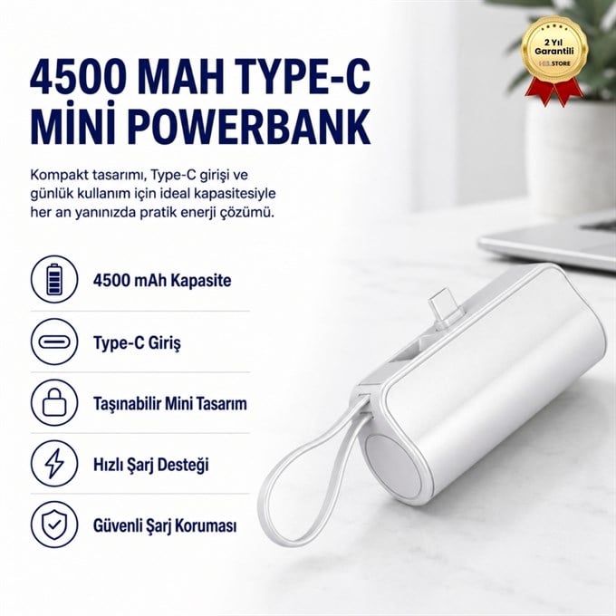 4500 mAh LİGHTNİNG Girişli Taşınabilir Mini Taşınabilir Hızlı Şarj Taşınabilir Şarj Cihazı