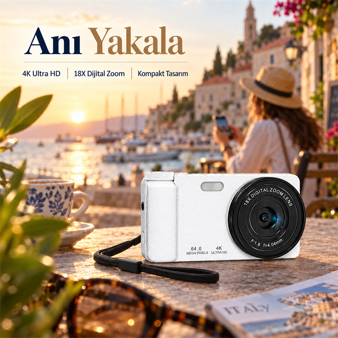 4K Ultra HD Dijital Fotoğraf Makinesi Döner Ekranlı Kompakt Kamera