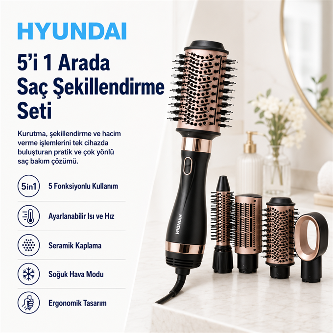 5i 1 Arada Saç Şekillendirme ve Kurutma Seti
