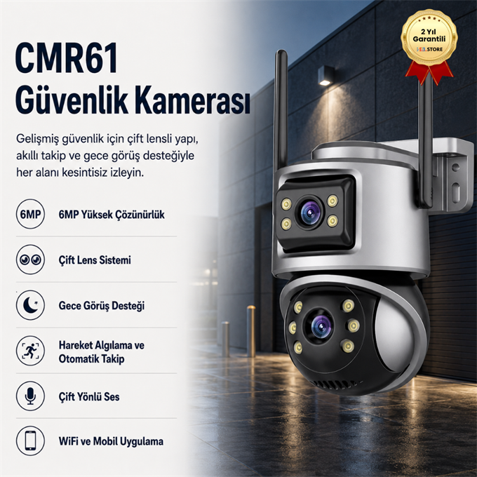 6MP Çift Lensli Mini PTZ WiFi Güvenlik Kamerası – Gece Görüşlü Hareket Takipli Akıllı Kamera