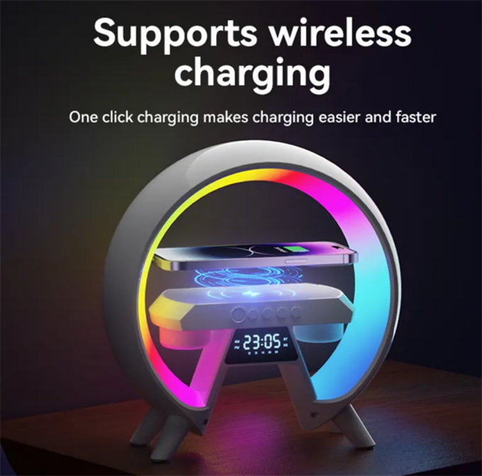 6sı 1 Arada Kablosuz Şarjlı RGB Gece Lambası Bluetooth Hoparlör ve Alarm Saat