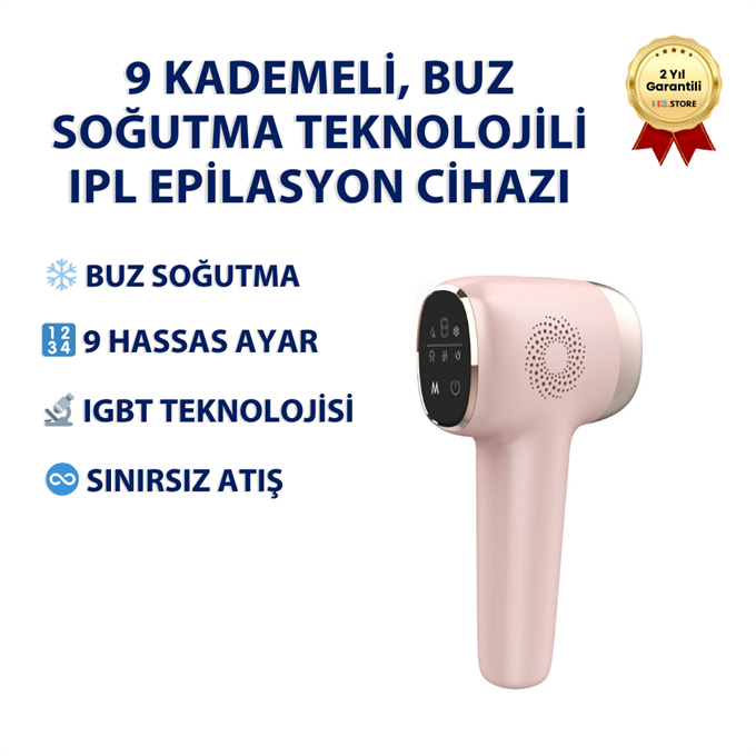 9 kademeli, Buz soğutma teknolojili ve dokunmatik ekranlı profesyonel IPL epilasyon cihazı