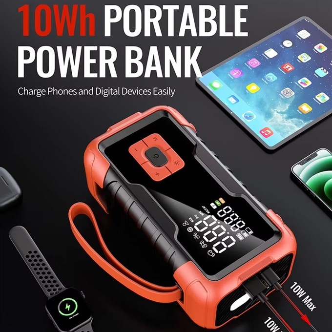  8.000mAh Akü Takviye Cihazı ve Lastik Hava Kompresörü Araç Şarj Takviye Pompası