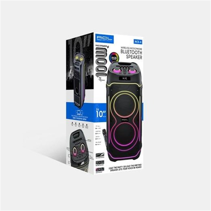 OUTLET/TEŞHİR ACS-4 100W Bluetooth Hoparlör - 2x10” Speaker, Mikrofon ve RGB Işık Yüksek Ses Parti ve Karaoke