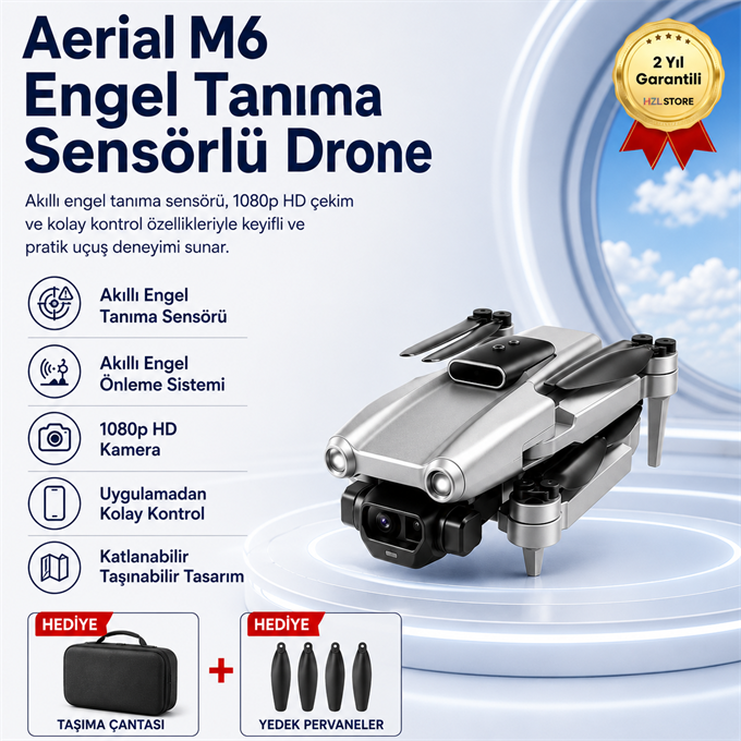 Aerial M6 Engel Tanıma Sensörlü,4K HD  Özellikli Katlanabilir Drone