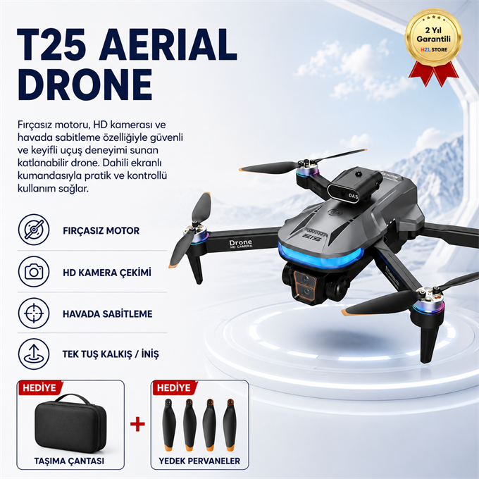 Aerial T25 HD Kameralı, Fırçasız Motorlu, Katlanabilir Drone