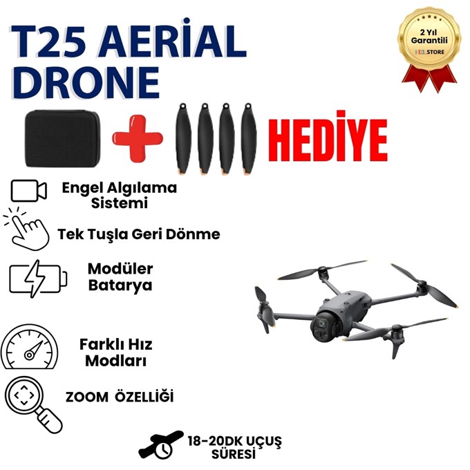 Aerial T25 HD Kameralı, Fırçasız Motorlu, Katlanabilir Drone
