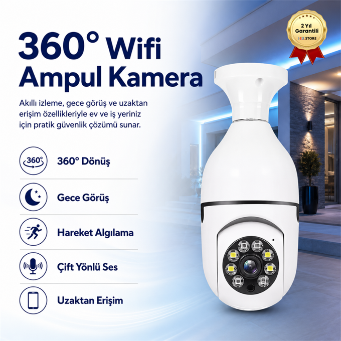 Akıllı Kablosuz IP Kamera Wifi 360 Derece Hareketli Gece Görüş Ses Kayıtllı Ampul Kamera Güvenlik Kamerası 