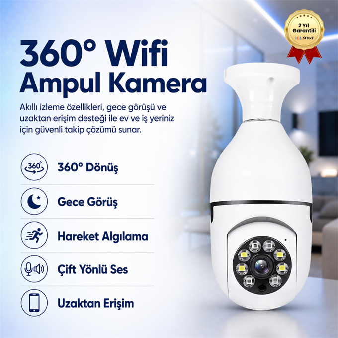 Akıllı Kablosuz IP Kamera Wifi 360 Derece Hareketli Gece Görüş Ses Kayıtllı Ampul Kamera Güvenlik Kamerası