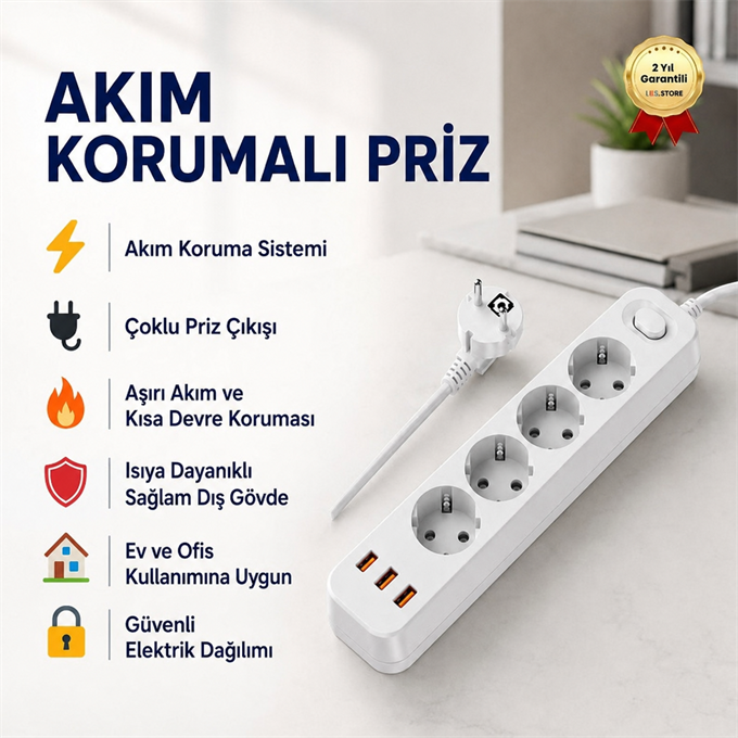 Akım Korumalı Çoklu Priz – Anahtarlı, Güvenli Elektrik Dağıtım Ünitesi