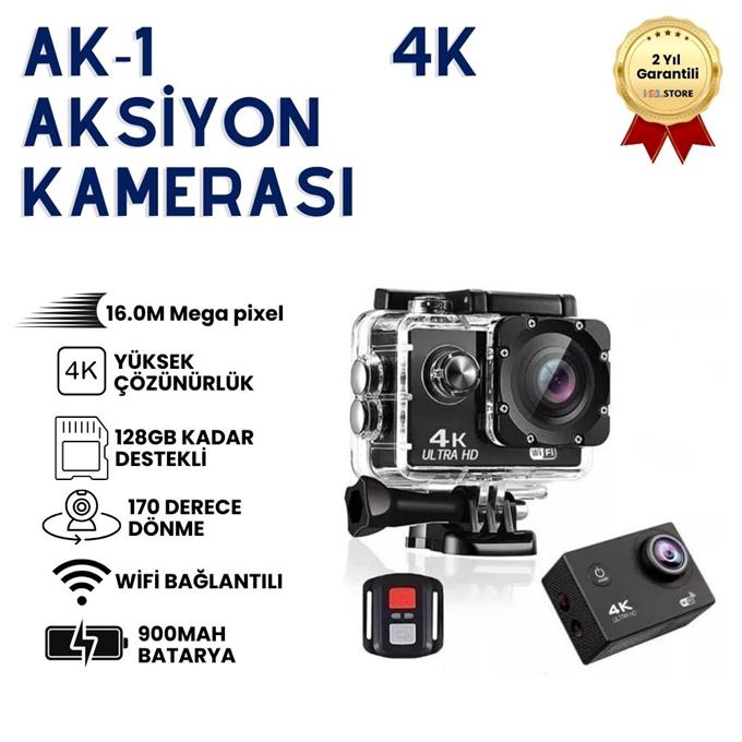 4K Aksiyon Kamerası | WiFi Destekli, 16MP, 170° Geniş Açılı, Su Geçirmez