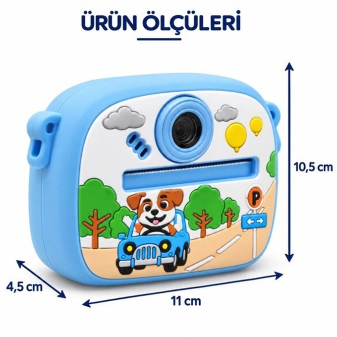 Anında Baskılı Çocuk Fotoğraf Makinesi, 1 Arada Video, Müzik Özellikli Köpek Desenli Kamera