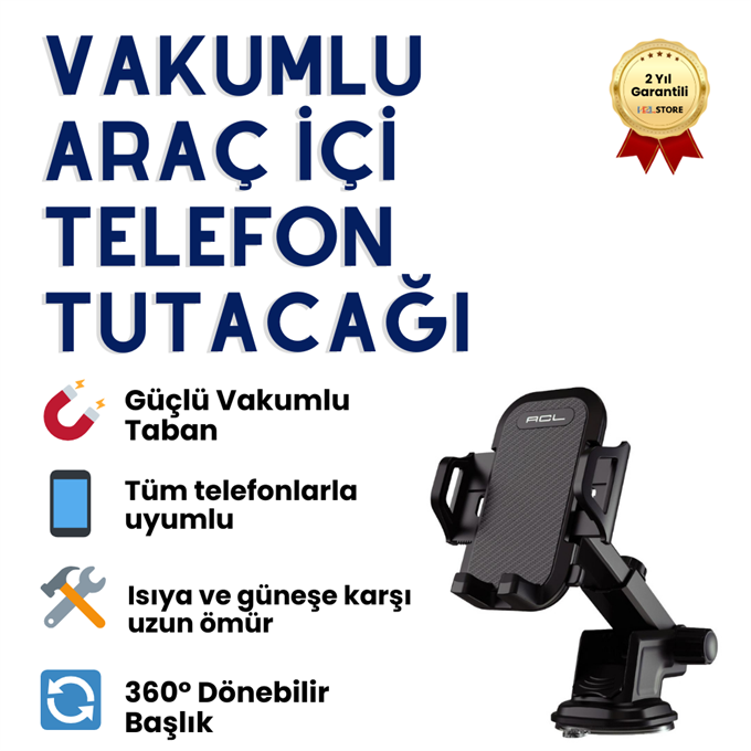 Araç İçi Telefon Tutacağı Vakumlu Sabit Stand Güçlü Tutuculu Kayıp Önleyici Aparat Tutucu