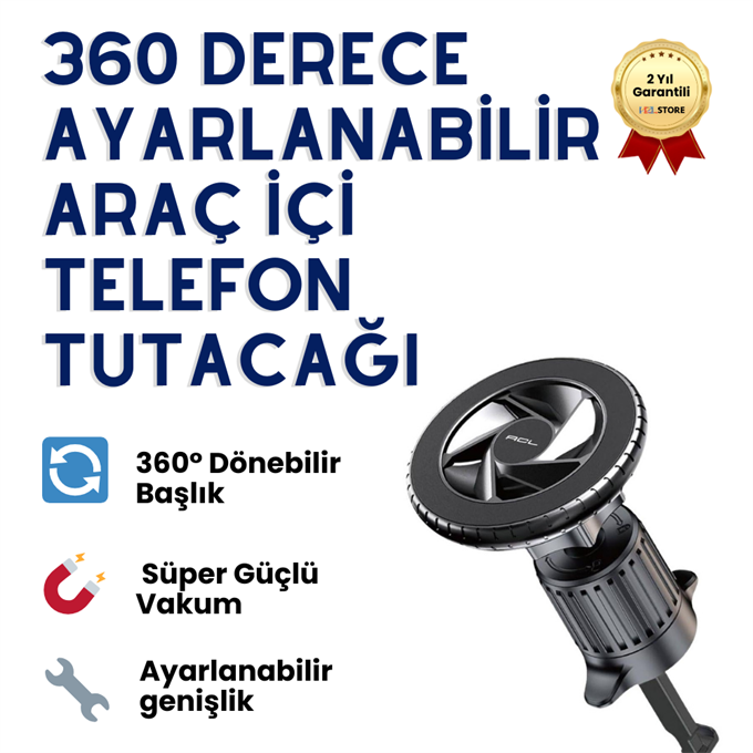 Araç Telefon Tutucu Vakumlu 360 Derece Ayarlanabilir Sabitlenebilir Telefon Aparatı