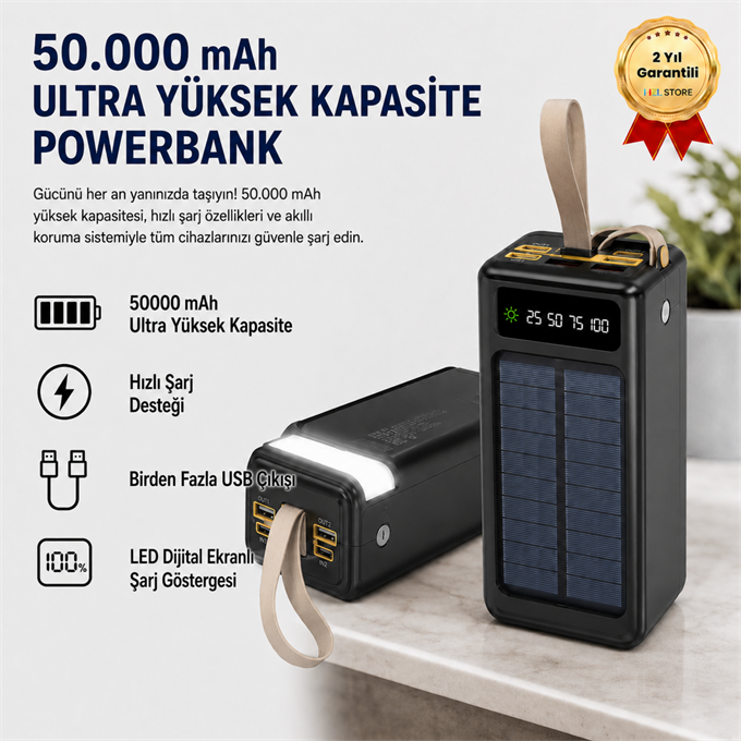 B07 50000 mAh Ultra Yüksek Kapasiteli Powerbank | Süper Hızlı Şarj, Çoklu Çıkış, LED Ekran, Tüm Cihazlarla Uyumlu Taşınabilir Şarj Cihazı