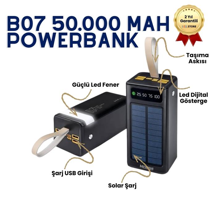 B07 50000 mAh Ultra Yüksek Kapasiteli Powerbank | Süper Hızlı Şarj, Çoklu Çıkış, LED Ekran, Tüm Cihazlarla Uyumlu Taşınabilir Şarj Cihazı
