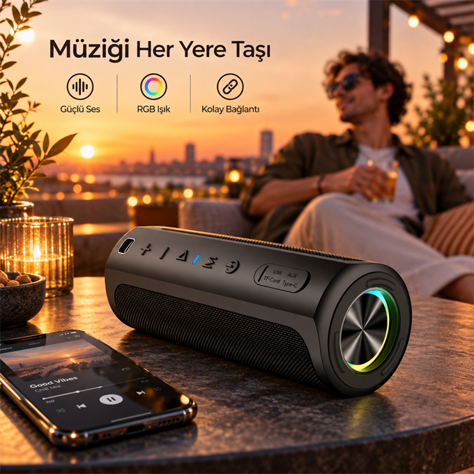 BEAT 60W Su Geçirmez ipx7 Bluetooth AUX Sd Card Usb Yüksek Ses Kaliteli Hoparlör RGB Speaker