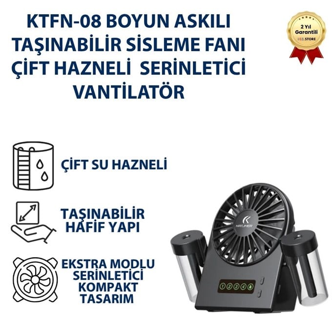 Boyun Askılı Taşınabilir Sisleme Fanı Çift Hazneli USB Şarjlı Mini Klima Etkili Serinletici Vantilatör