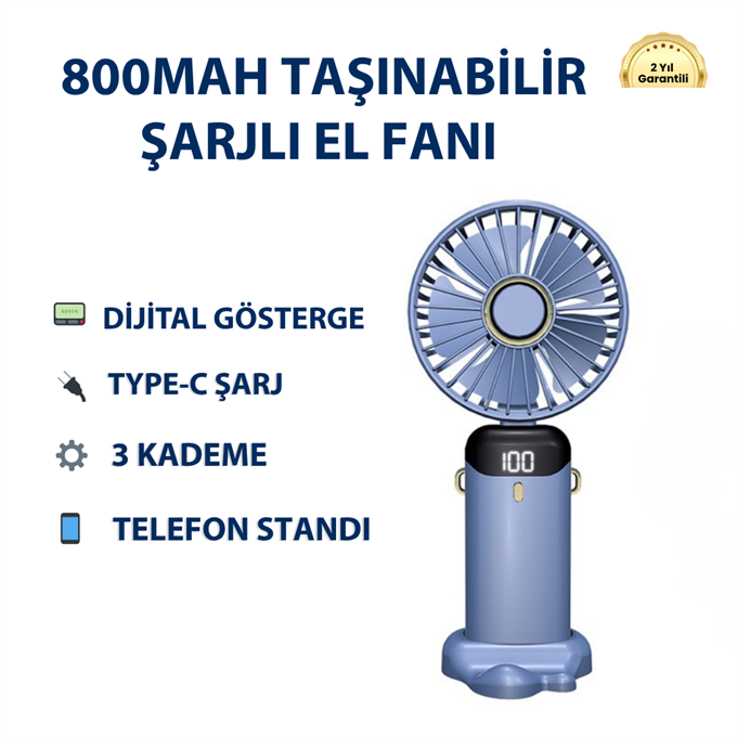 BWFN5 800mAh Dijital Göstergeli Taşınabilir Şarjlı El Fanı