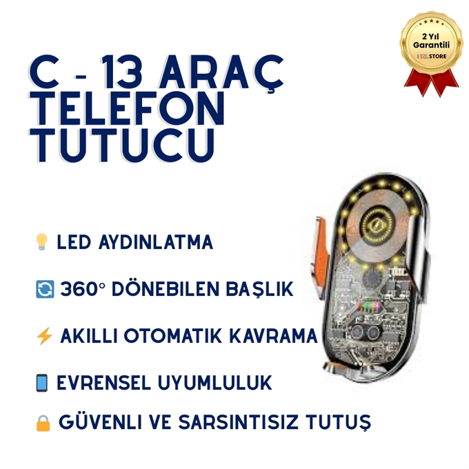 C13 Ultra Güçlü Araç İçi Telefon Tutucu - 360° Dönebilen Universal Cam ve Torpido Uyumlu Sarsılmaz Sabitleyici
