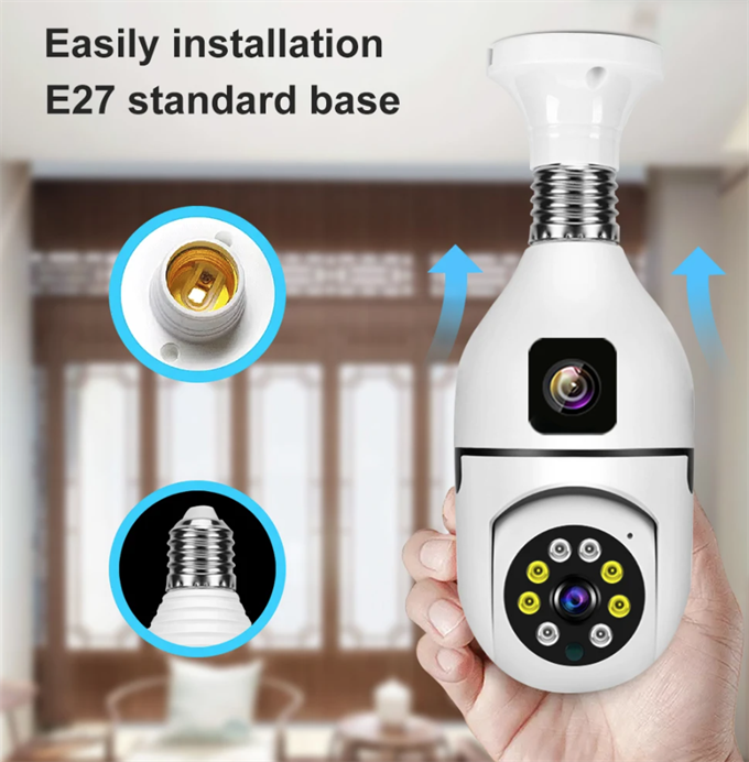 Smart Çift Lensli IP Ampul Kamera Hareketli Gece Görüşlü Ses Kayıtlı Wi-Fi Güvenlik Kamerası 4MP 360 Derece Full HD Duy Girişli