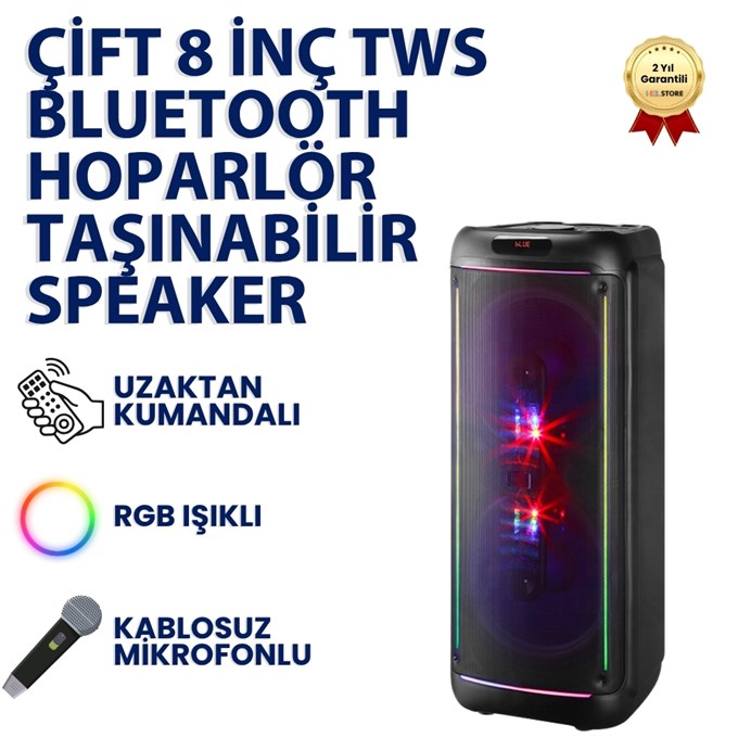 Çift 8 İnç TWS Bluetooth Hoparlör   Taşınabilir Speaker