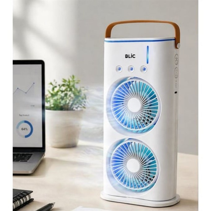 Çift Yönlü Spreyli Fan  120 ml Su Hazneli, 1800 mAh Bataryalı, 3 Kademeli Taşınabilir Serinletici Fan