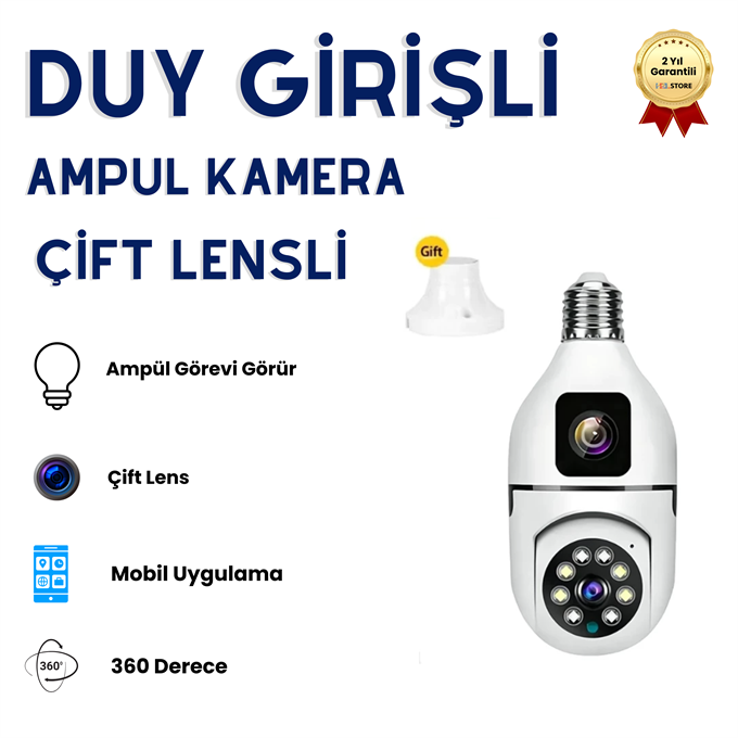 CMR 40 Çift Kameralı 4K FULL HD Hareket Sensörlü  Bağlantılı 360 Derece Başlıklı Güvenlik Kamerası