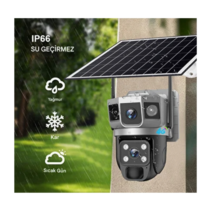 CMR-51 4G SIM Kartlı Solar Güvenlik Kamerası - Çift Lensli 360° Dönen Güneş Enerjili Kablosuz Dış Mekan Kamera (Wi-Fi Gerektirmez)
