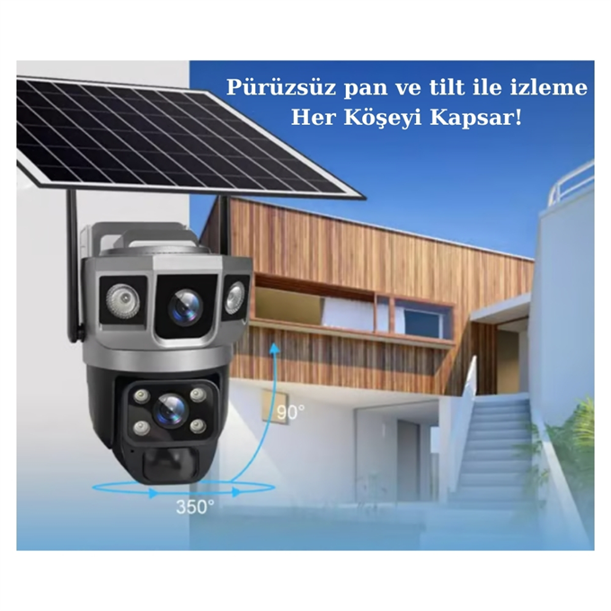 CMR-51 4G SIM Kartlı Solar Güvenlik Kamerası - Çift Lensli 360° Dönen Güneş Enerjili Kablosuz Dış Mekan Kamera (Wi-Fi Gerektirmez)