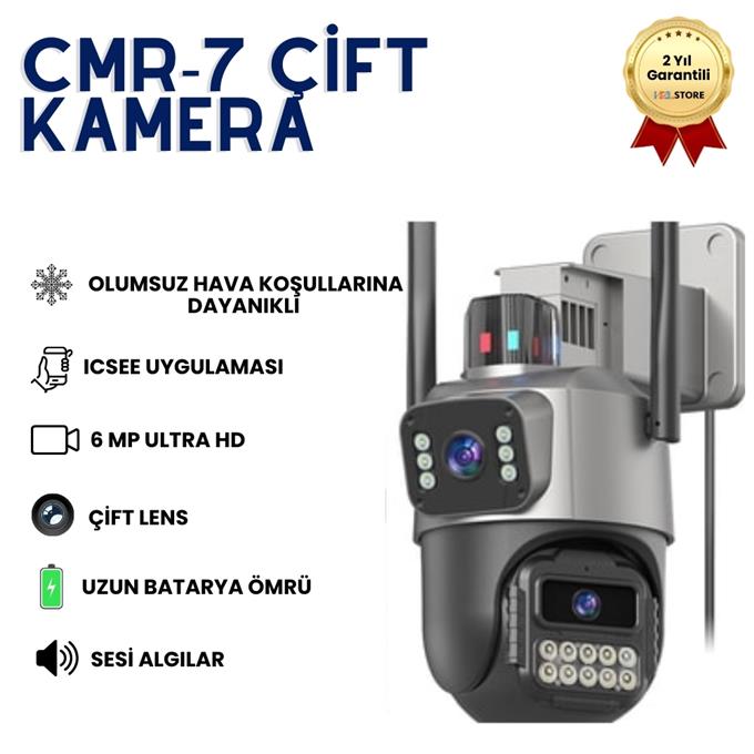 CMR7 Çift Kameralı Mini Kamera | Full HD Çift Açı Kayıt | Type-C Uyumlu Kompakt Vlog & Güvenlik Kamerası