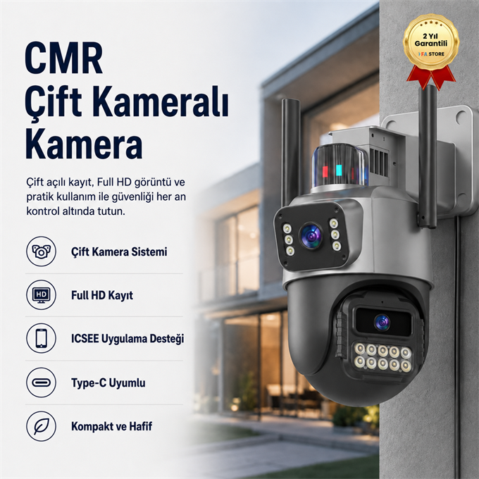 CMR Çift Kameralı Mini Kamera | Full HD Çift Açı Kayıt | Type-C Uyumlu Kompakt Vlog & Güvenlik Kamerası