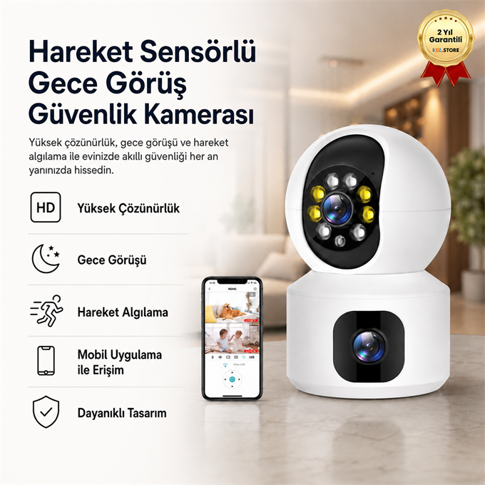  hareket sensorlu gece goruslu guvenlık kamerası 