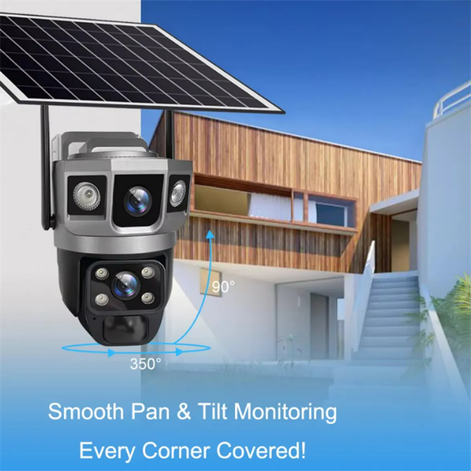 1080P 360 Derece Hareketli Güvenlik Kamera Sensörlü Dış Mekan Kullanımına ve Suya Dayanıklı Solar Panelli Güneş Enerjili IP Kamera