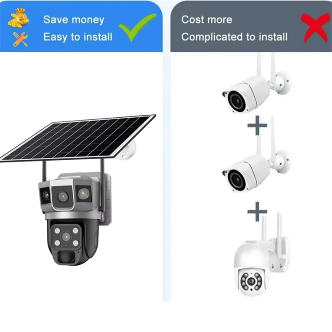 1080P 360 Derece Hareketli Güvenlik Kamera Sensörlü Dış Mekan Kullanımına ve Suya Dayanıklı Solar Panelli Güneş Enerjili IP Kamera