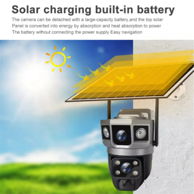 1080P 360 Derece Hareketli Güvenlik Kamera Sensörlü Dış Mekan Kullanımına ve Suya Dayanıklı Solar Panelli Güneş Enerjili IP Kamera