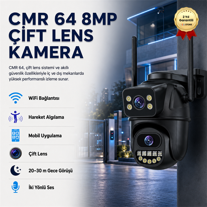 CMR64 Kablosuz güvenlik IP kamera 4K 8MP HD çift Lens Hareket Algılayıcı Akıllı Sensörlü Güvenlik Kamerası  
