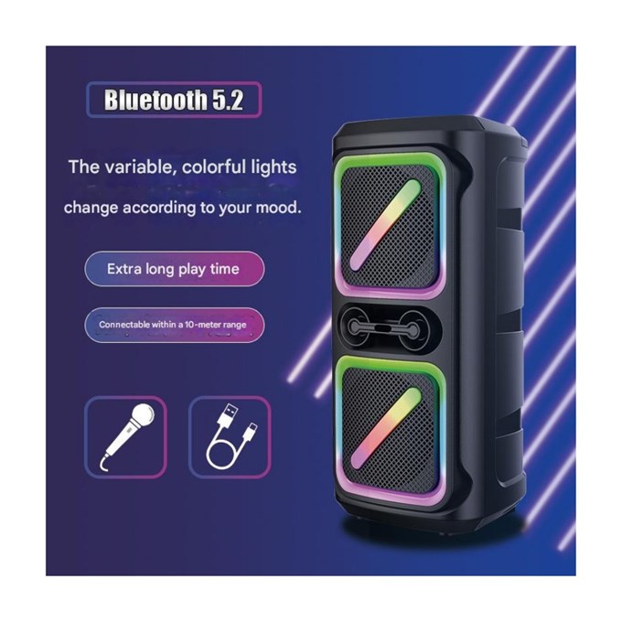 CS-8606    RGB LED Işıklı Kablosuz Bluetooth Hoparlör Çift 8 İnç Taşınabilir Karaoke Parti Speaker 