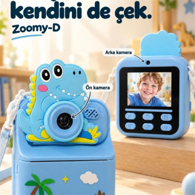 DİNOZOR FİGÜRLÜ ANINDA BASKILI ÇOCUK KAMERASI