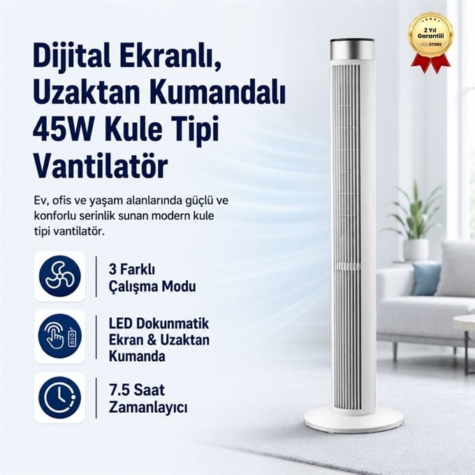 Dokunmatik Ekranlı Kumandalı Kule Tipi Vantilatör 