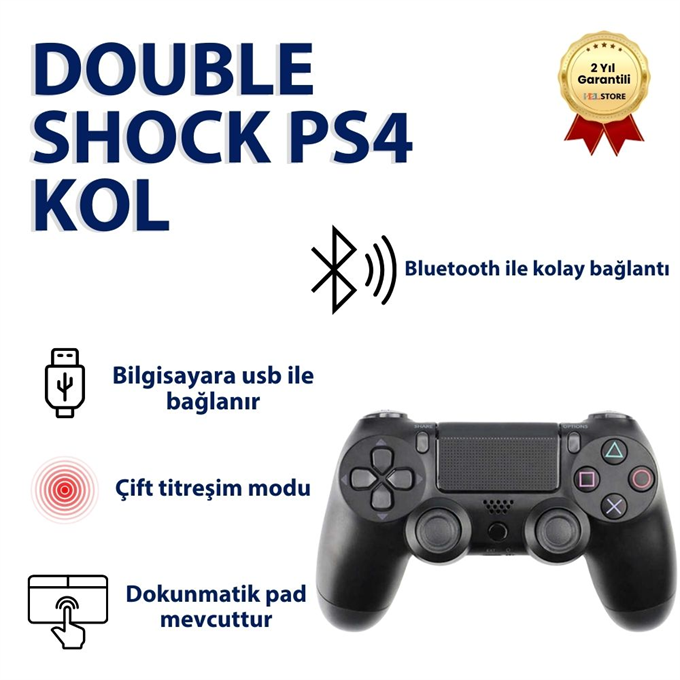 DoubleShock PS4 Kablosuz Oyun Kolu, Yüksek Hassasiyetli Çift Titreşimli Bluetooth Gamepad, Ergonomik Tasarım, PS4 – PC – Android Uyumlu Profesyonel Oyun Kumandası