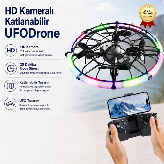 Drone HD Kameralı Katlanabilir Brushless Motorlu UFO