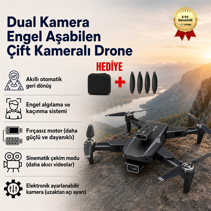 Dual Kamera Engel Aşabilen Çift Kameralı Drone – Yüksek Çözünürlüklü Havadan Görüntüleme Uzun Uçuş Kumandalı Mobil Uygulama