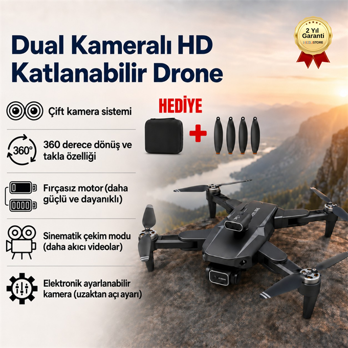 Dual Kameralı HD Katlanabilir Drone – Ayarlanabilir Kamera ve Fırçasız Motor