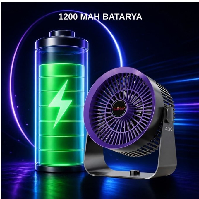Duvar Monteli Masaüstü Fan  1200 mAh Bataryalı, 360° Ayarlanabilir, 5 Kademeli Taşınabilir Fan