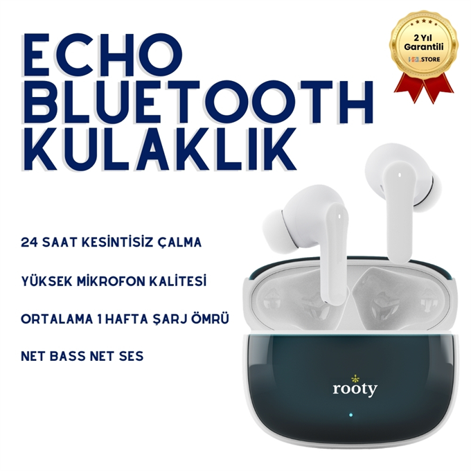 Echo Bluetooth Kulakiçi Kulaklık Yüksek Ses Kalitesi + Kaliteli Mikrofon IPX7 Uzun Pil Ömrü Apple Android Uyumlu