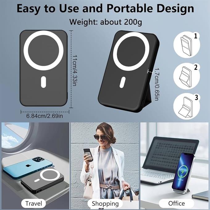 10.000mAh Dijital Göstergeli Taşınabilir 22.5W Hızlı Şarjlı Telefon Standlı Powerbank 200g Hafiflikte Ofis, Seyahatte, Alışverişte Kullanıma Uygun Şık Magsafe Powerbank